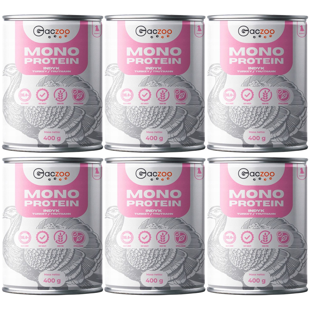 Gaczoo MONO Protein Puppy karma mokra dla szczeniąt Indyk 6x400g